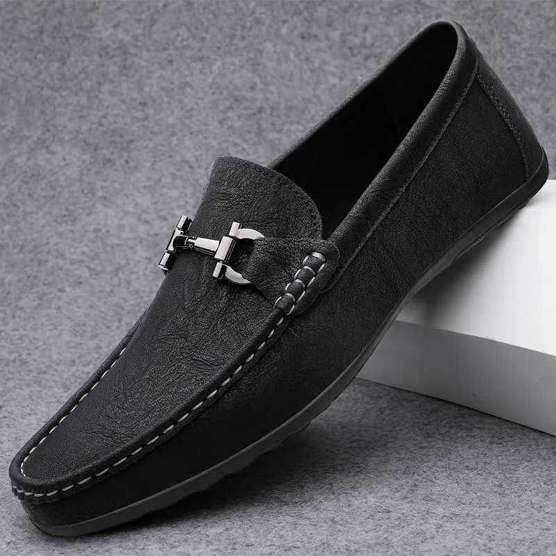 Mens Shoes Large Size Simple Mens Lazy Casual Shoes for Mens Black Light Driving Loafers Mens Shoes Leather Shoes Y250707