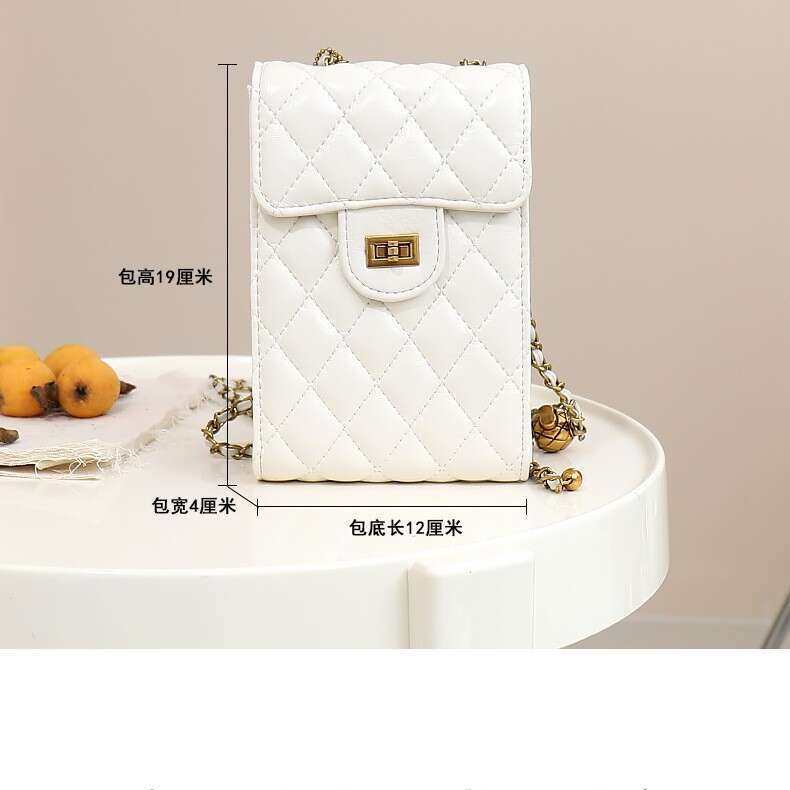 Single shoulder crossbody mini bag 2025 new leather tassel hardware ball diamond grid chain mobile phone bag