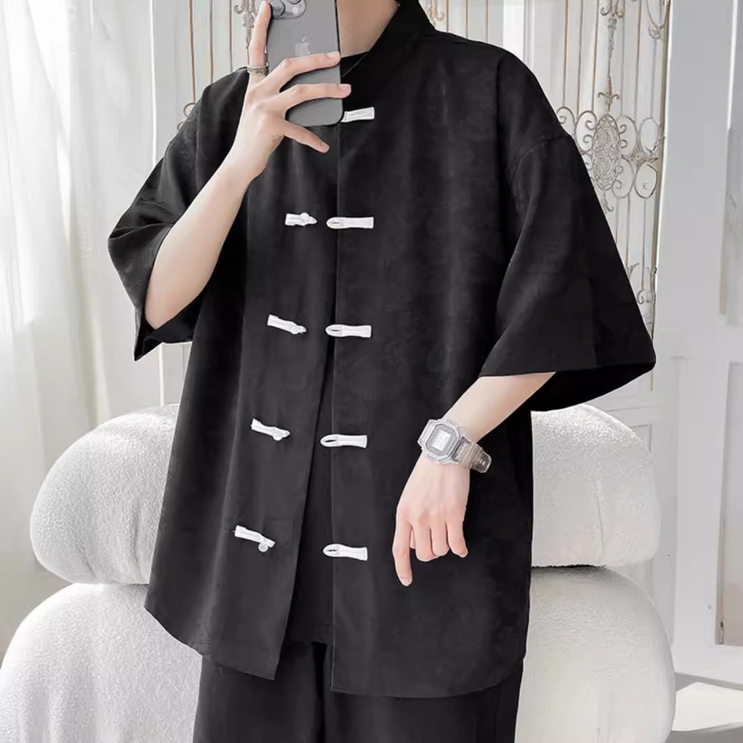 Chinese Style Tang Suit Short Sleeve Shirt Men Designer Short Sleeves Summer Thin Stand Collar Half Sleeve Shirt Versatile Trendy Loose Men's Jac