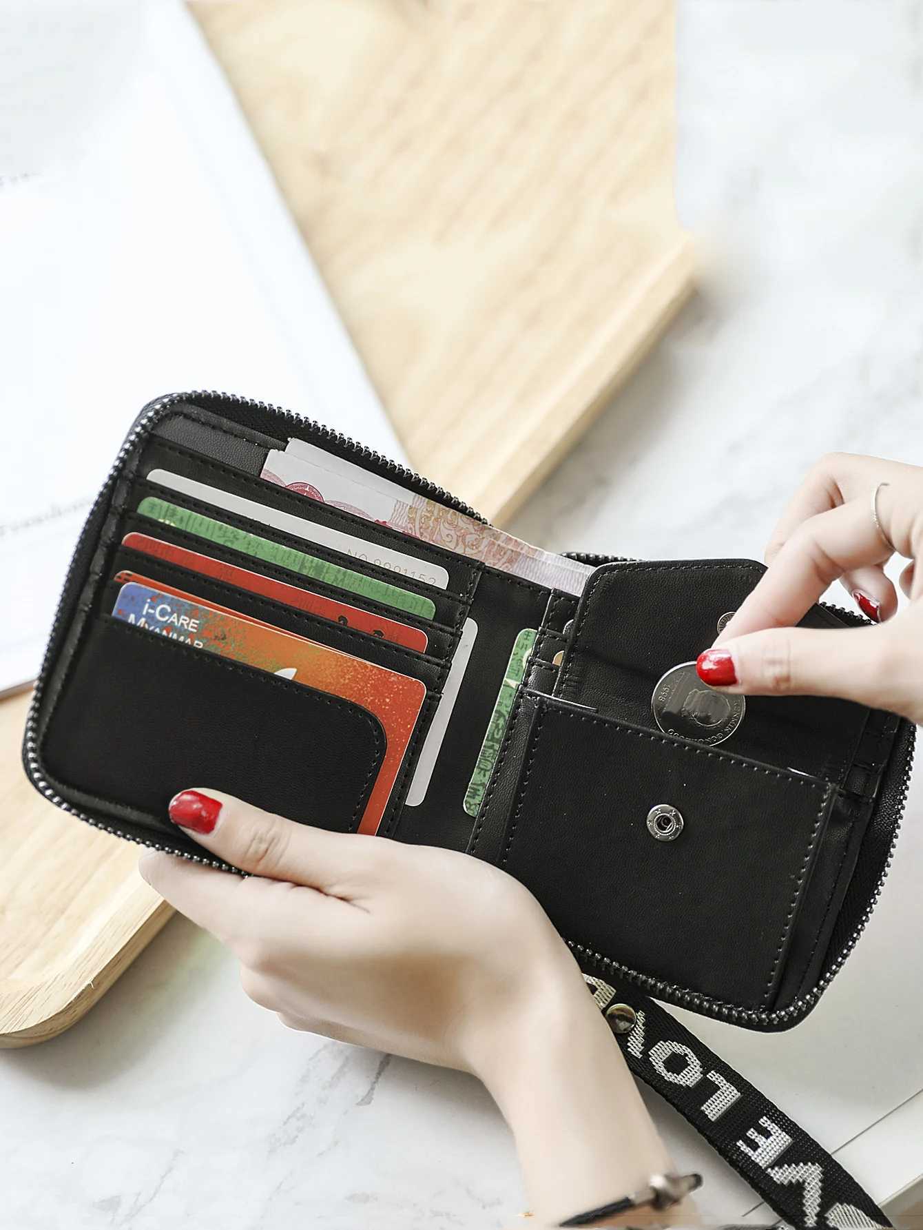 Fiable laser colored wens short wallet PU leather large capacity mti card slot ID card holder lg wallet coin purse Y250707
