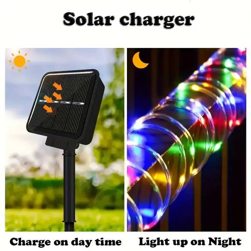 7M/12M Outdoor Solar LED Tube Rope String Light Garden Waterproof Strip Lights For Christmas Decoration Wedding Fence Fairy Lamp W250701