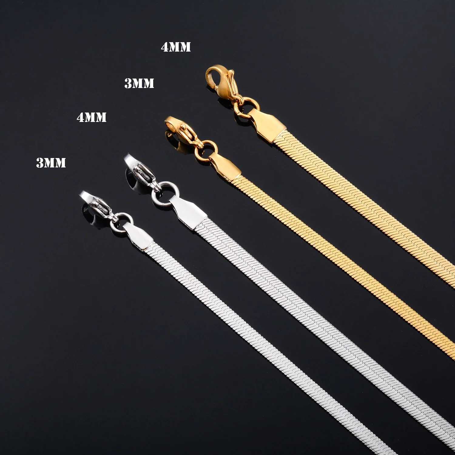 3mm 4mm Stainless Steel Flat Snake Bracelet Classic Gold Color Charm Chain Metal Jewelry for Men Women XJ250707