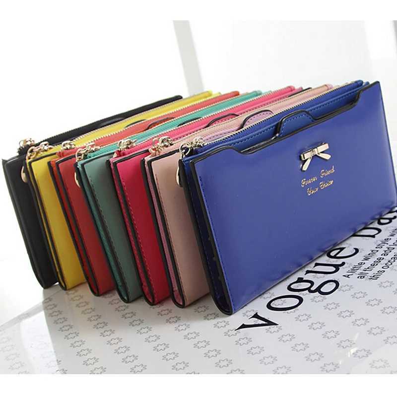 Fi Cute Bowknot Lg Wallet Zipper Mti-card Cluh Coin Mey Purse Wens PU Leather Phe Handbag Y250707