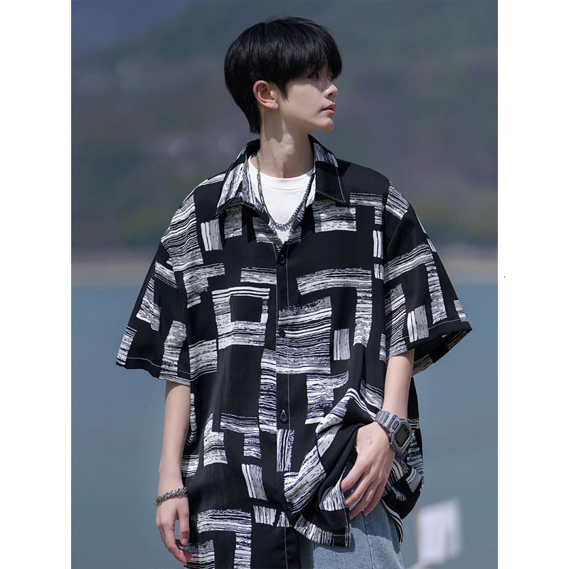 Plaid Designer Short Sleeves Print Short Sleeve Shirt For Men Summer High-end Cool Half Sleeve Shirt Plus Size Loose Ice Silk Thin Jacket