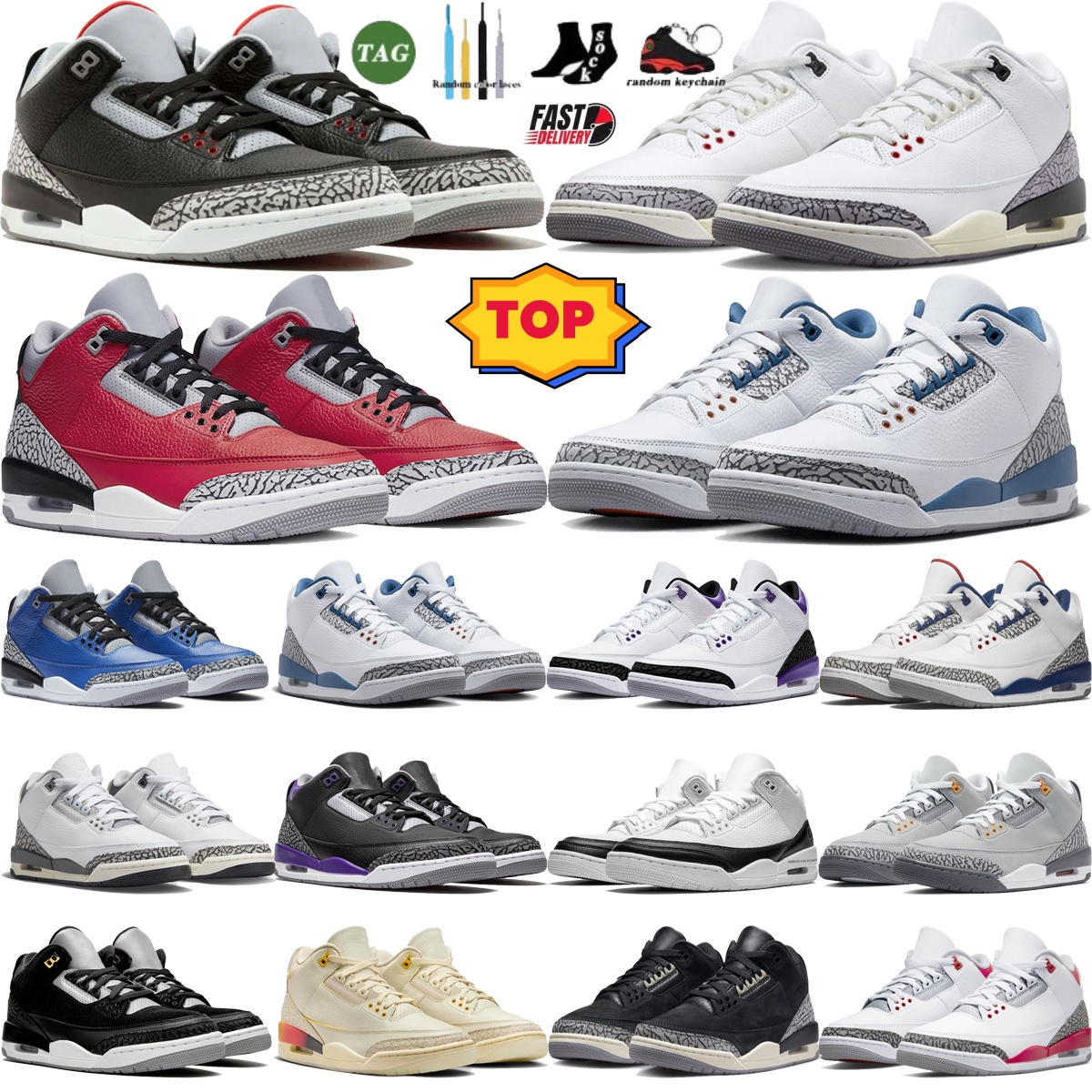 3s Basketball shoes top quality designer shoes Outdoor mens womens casual sneakers ogg cowhide trainer running shoes white cement Blue Black red gray free shipping
