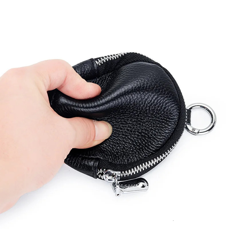 Coin Purse Change Pouch for Women Key Ring Wallet Minimalist Small Item Storage Bag Genuine Leather Round with Zipper 250628