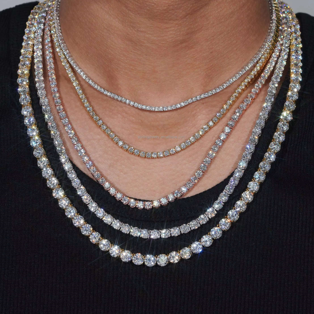 GRA Certified Diamond Tester Pass Moissanite Tennis Chain 925 Silver Fine 2MM-5MM Iced Out Bling Bling Moissanite Tennis Necklace