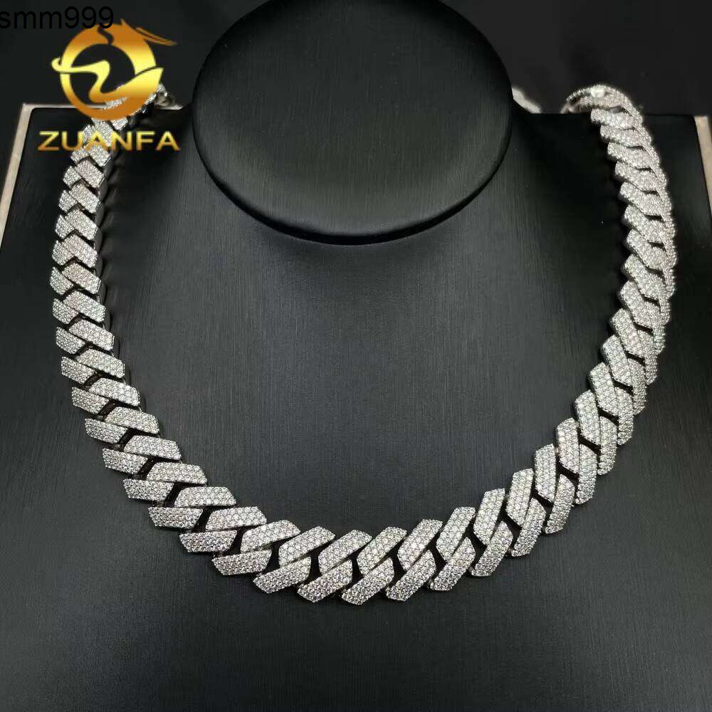 GRA Certified Jewelry 14Mm 3 Rows Sterling Sier Iced Out VVS Moissanite Mens Cuban Chain Necklace