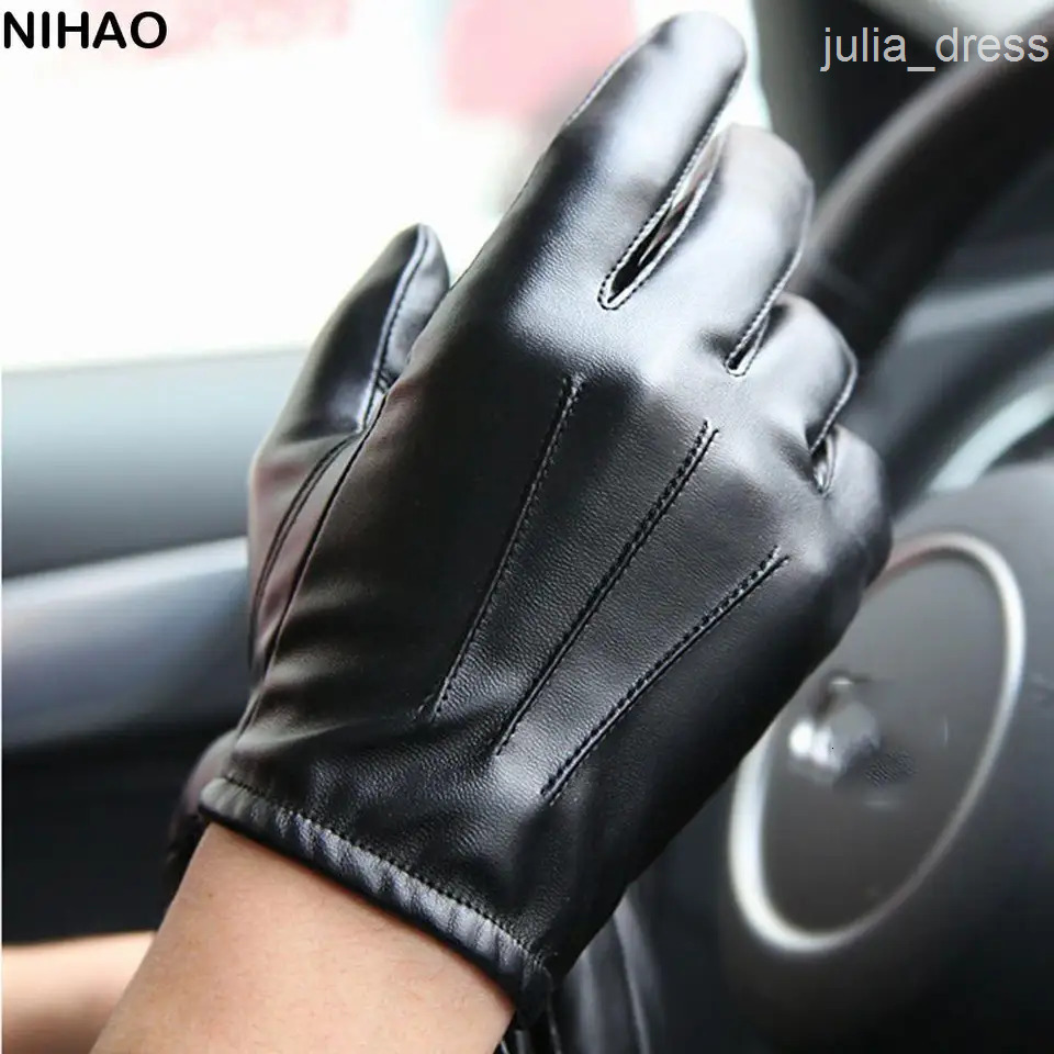 Driving Luxury Outdoors Velet Winter Waterproof Full Finger Gloves Touch Screen Gloves Men Leather Mittens Fashion Accessories