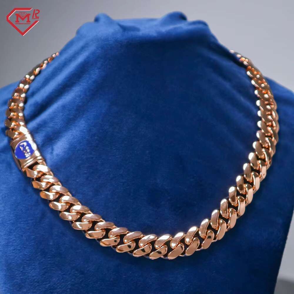 16mm Cuban Link Chain 925 Silver Custom Clasp Plain Miami Thick Men Hip Hop 14k Gold Plated Cuban Chain