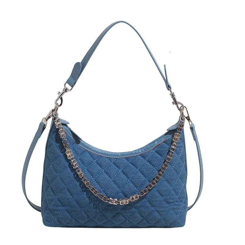 Free shipping designer Korean Style Diamond Chain Simple Denim Commuter Bag for Women 2025 Summer New High-end Crossbody Dumpling Bag