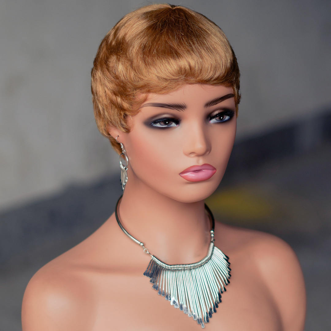 Human Hair Capless Wigs 1B# 1B# 30# 27# Color 100% Human Hair Machine-made Wig Pixie Hair