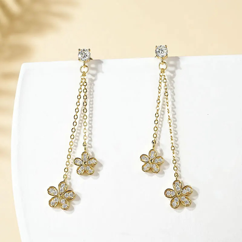 Anziw 4mm D Drop Earrings for Women S925 Silver Chain Star Flowers Pendant Stud Earrings Daily Wear Wedding Jewelry 250701