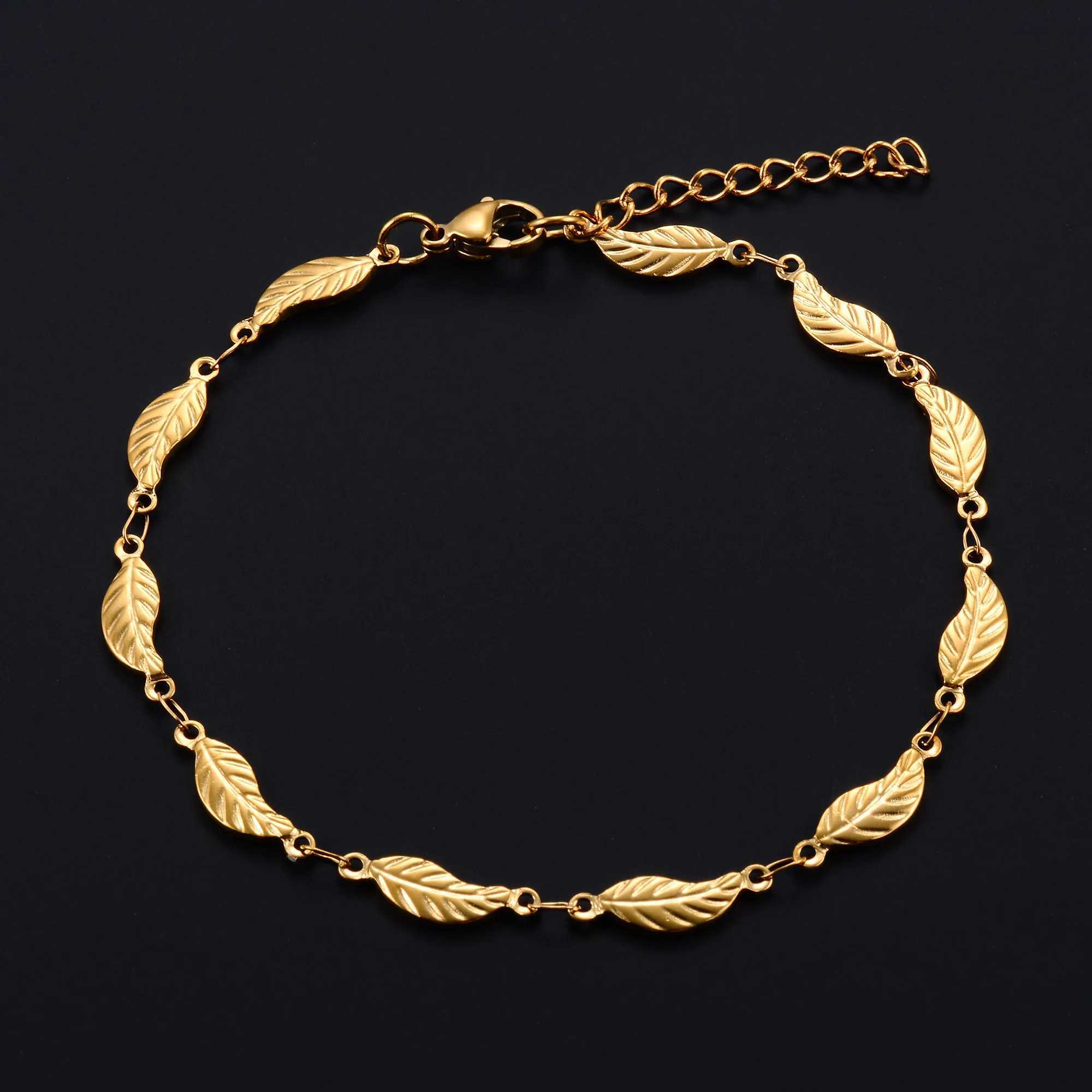 4.8mm Unique Stainless Steel Leaf Bracelet Chain for Women Fashion Metal Jewelry Bangle Wristband Anklets Foot Ankle Hand Chain XJ250707