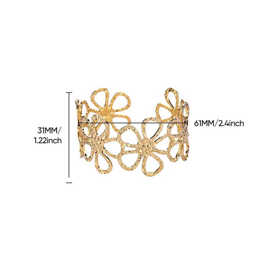 316L Stainless Steel Gold Color Flower Bracelet For Women Vintage Fashion Open Cuff Bracelets Bangle Party Jewelry Gift 2025 XJ250707
