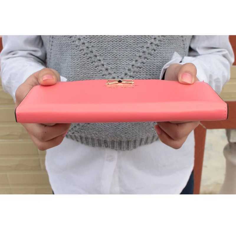 Fi Cute Bowknot Lg Wallet Zipper Mti-card Cluh Coin Mey Purse Wens PU Leather Phe Handbag Y250707