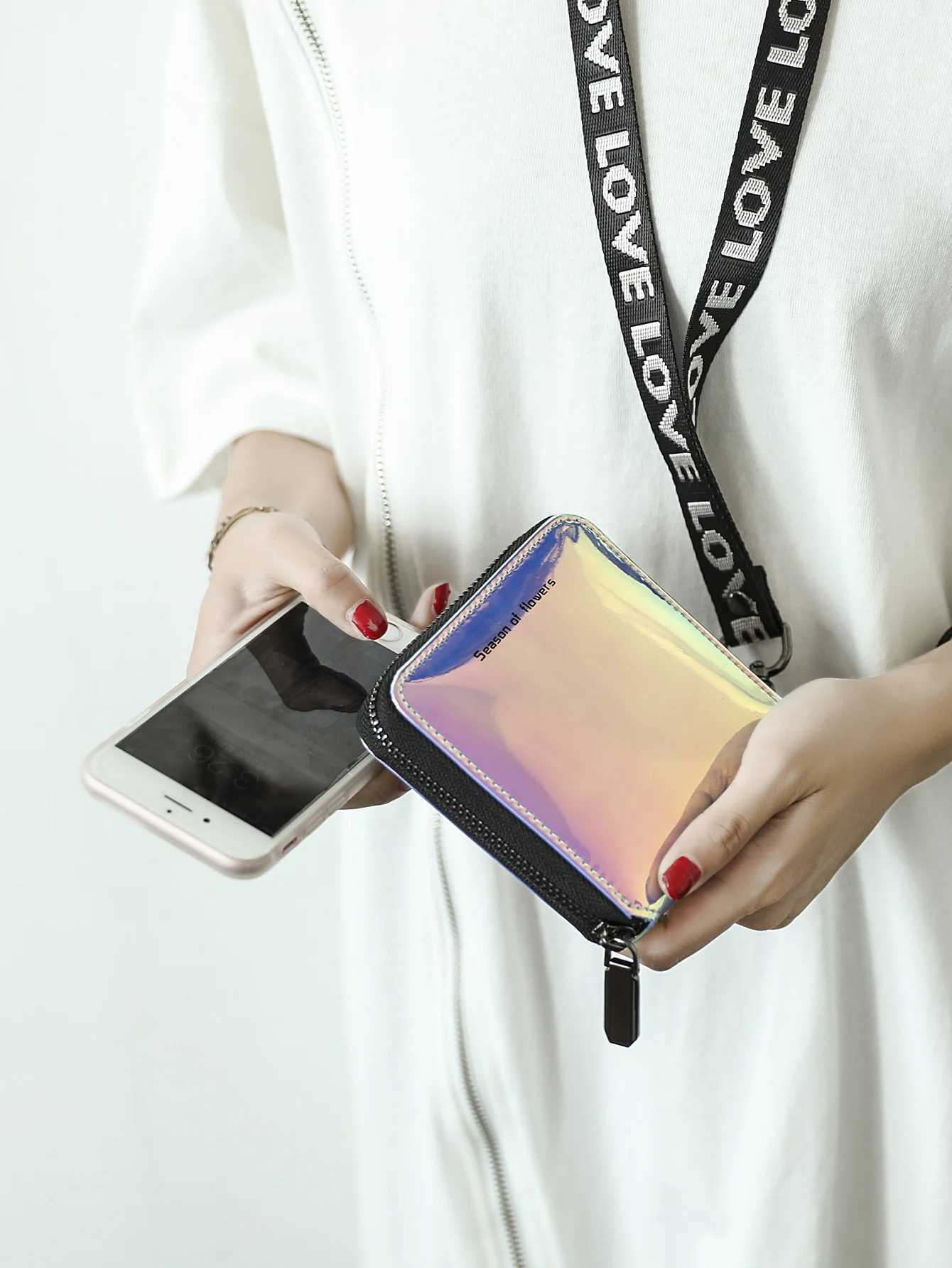 Fiable laser colored wens short wallet PU leather large capacity mti card slot ID card holder lg wallet coin purse Y250707