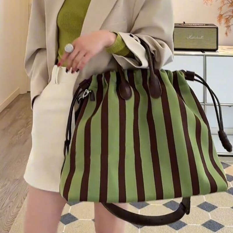 Lady Large Capacity Green Striped Tote Bag Women's Summer High-end Shoulder Crossbody Handbag Commuting
