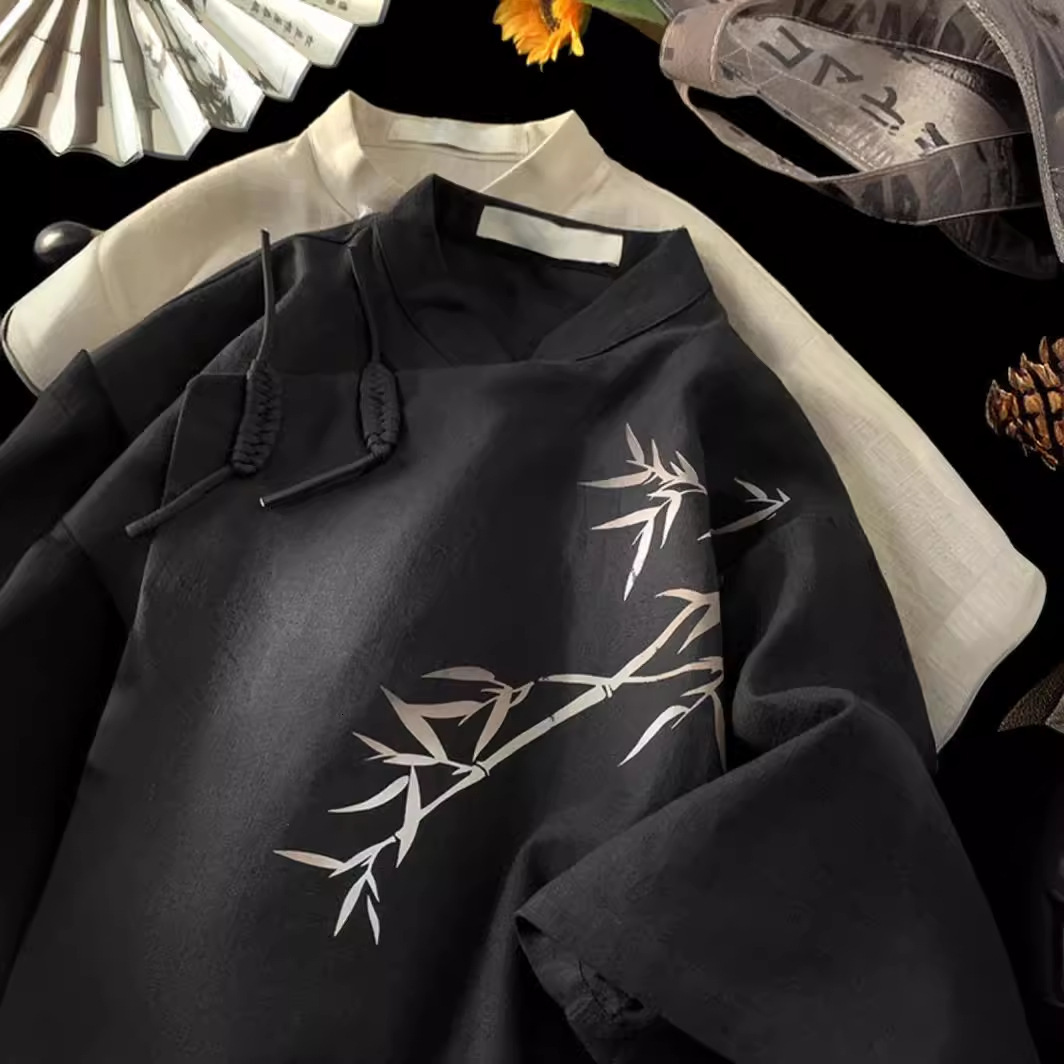 New Chinese Style Designer Short Sleeves Short Sleeve Shirt For Men 2025 Summer New Tree Branch Print National Trend Design Loose Top Jacket
