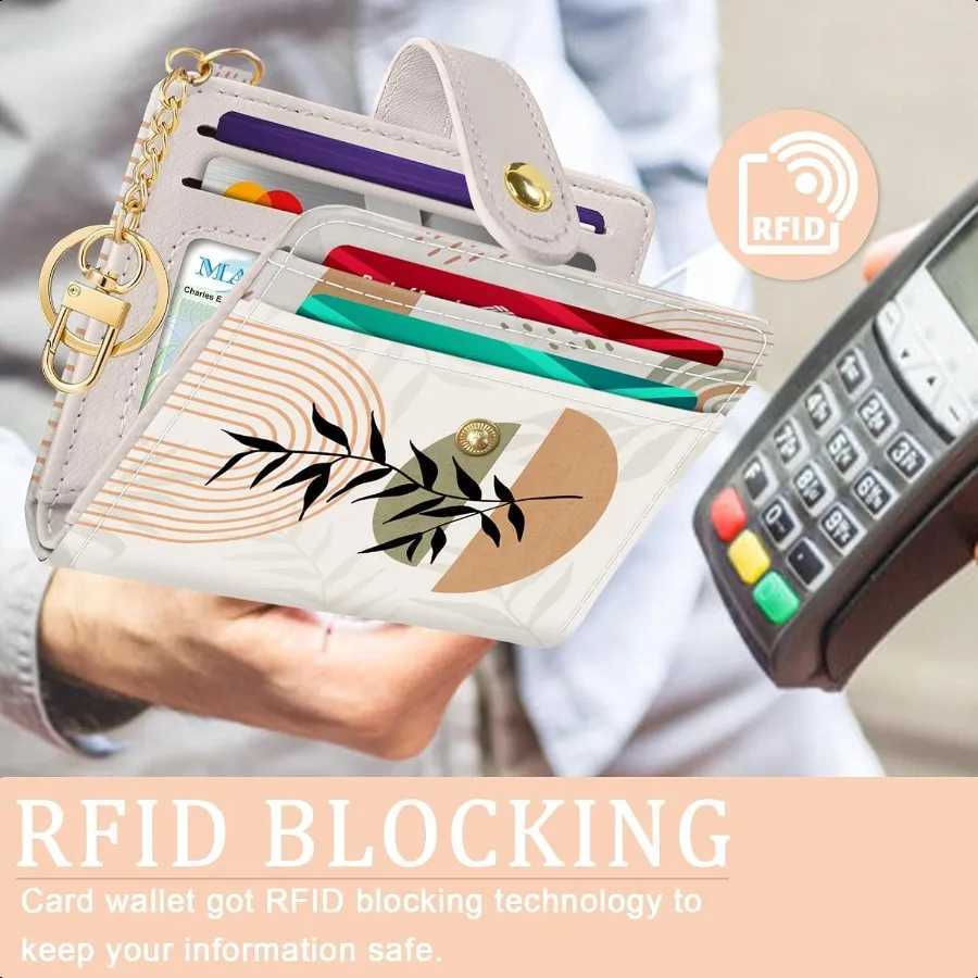 Abstract Boho Leaves Rfid Ladies Wallet Small Slim Thin Cpact Wen Wallet PU Leather Bifold C Zipper Coin Poc Y250707