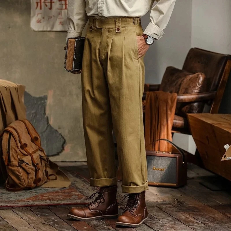Spring Autumn Vintage Mens Gurkha Pants High-quality American Straight Leg Cargo Trousers 100% Cotton Naples Pant For Male 250707