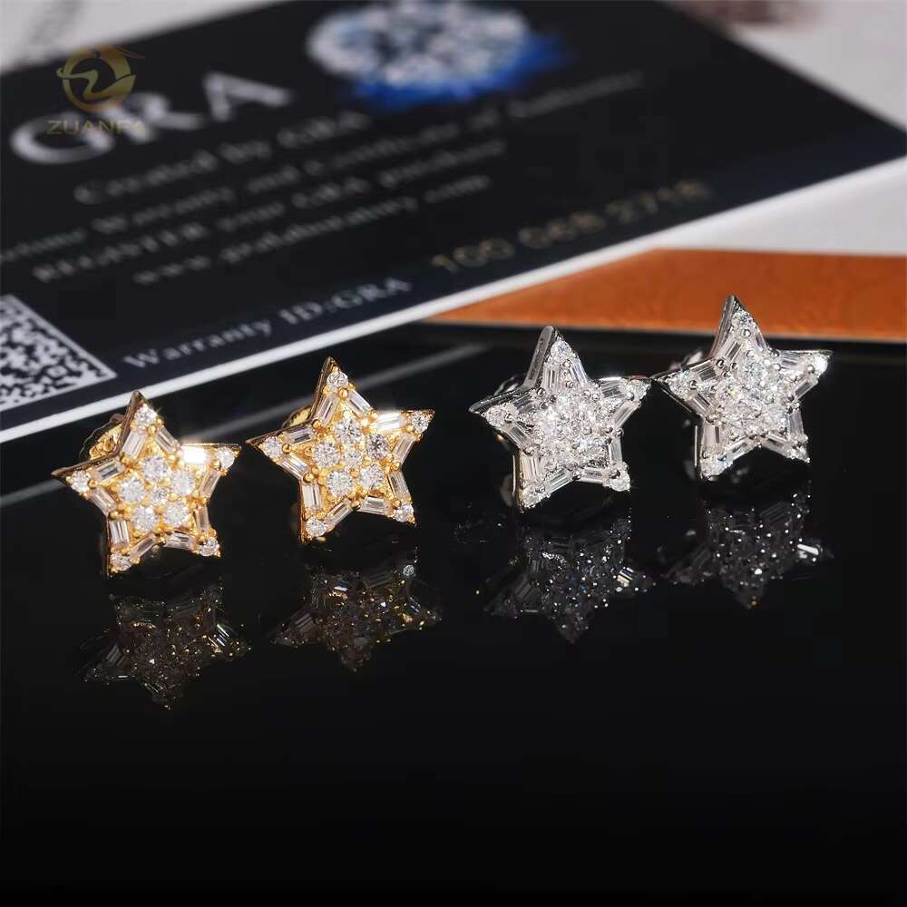 Pass Diamond Tester Silver 925 Popular Star Iced Out Hip Hop Moissanite Diamond Earrings