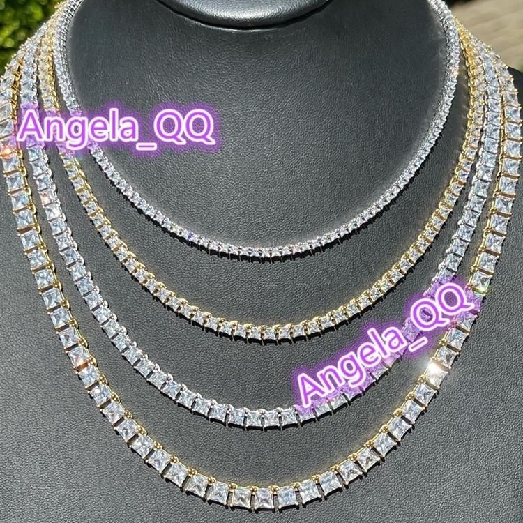 Hip Hop Mens Iced Out D Color White VVS 925 Sterling Silver 4MM Moissanite Diamond Tennis Chain Necklace