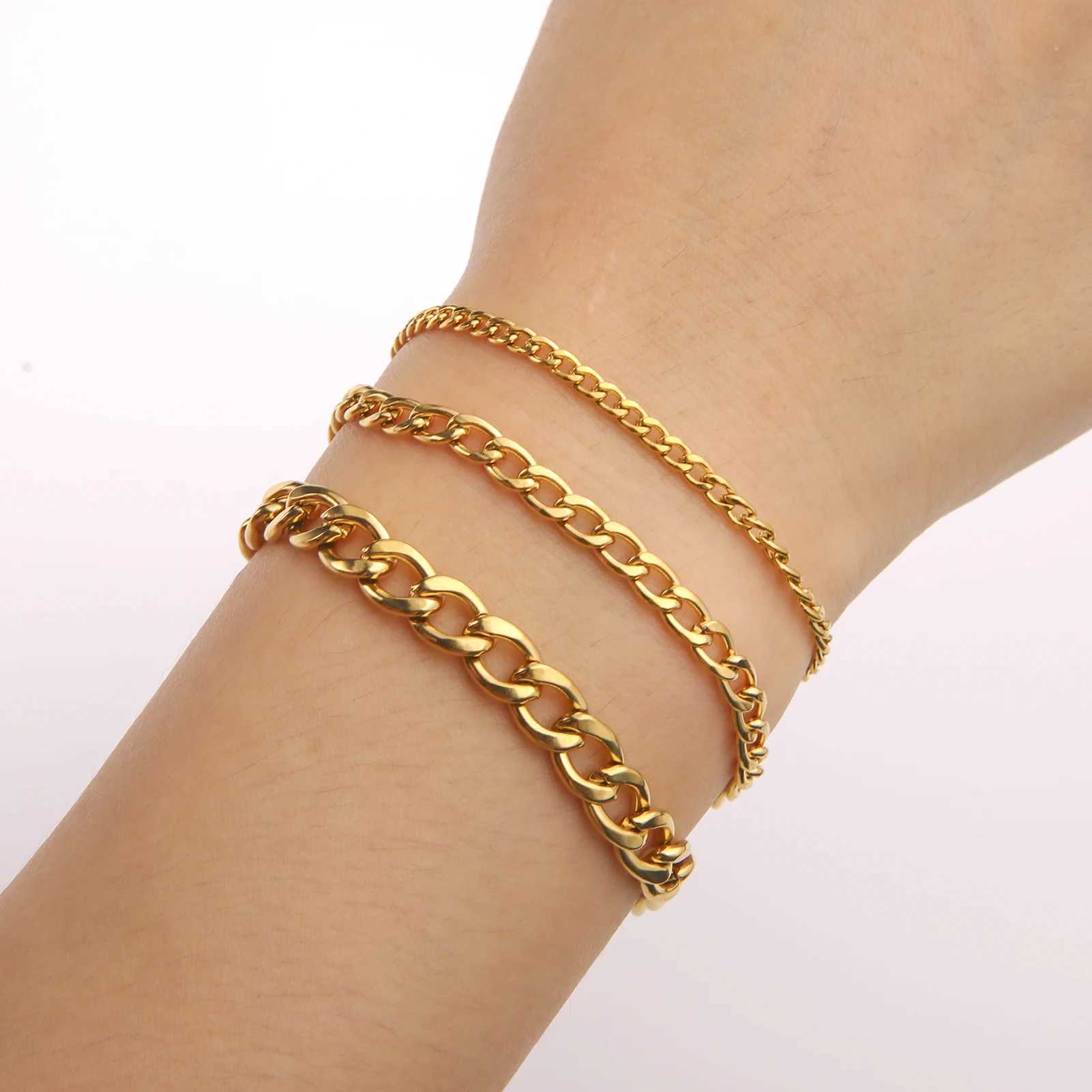 3-10mm Wide Minimalist Punk Cuban Chain Bracelet for Men and Women Stainless Steel Gold Color Basic Hip Hop Figaro Chain Jewelry Gift XJ250707