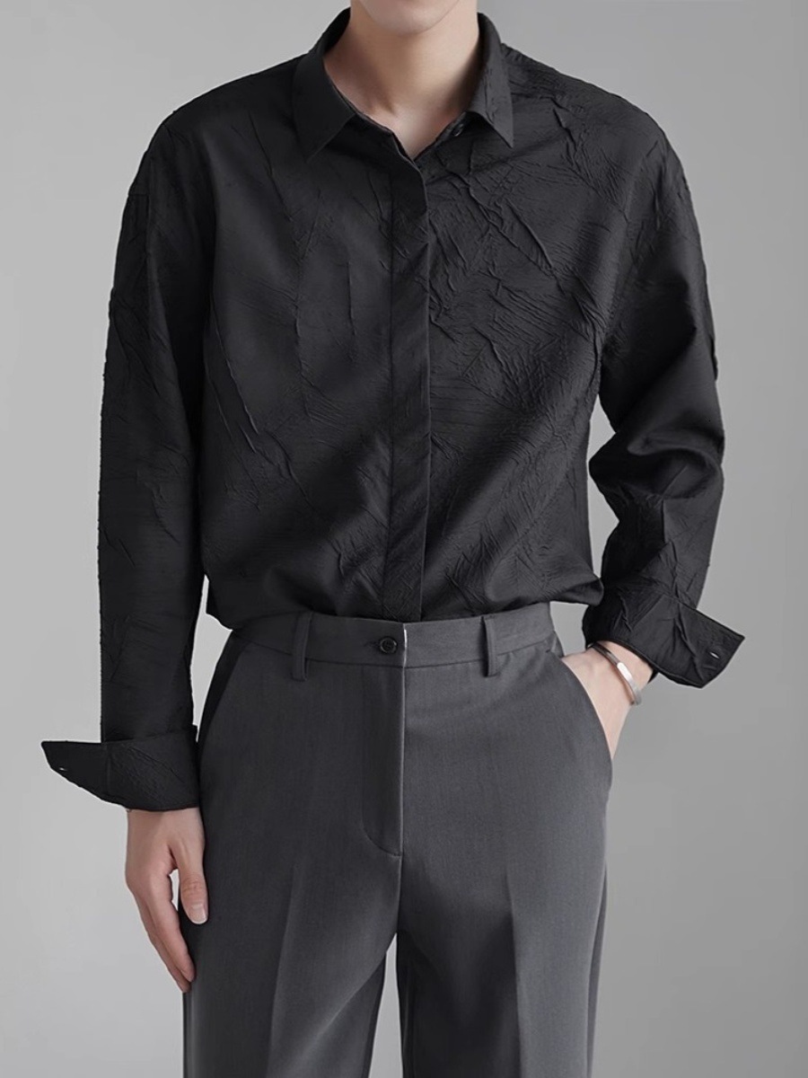 Jacquard High-end Feel Turn-down Collar White Shirt Men Loose Casual Shirt Youth Y2K Stylish Designer Short Sleeves Korean Version Outerwear Top