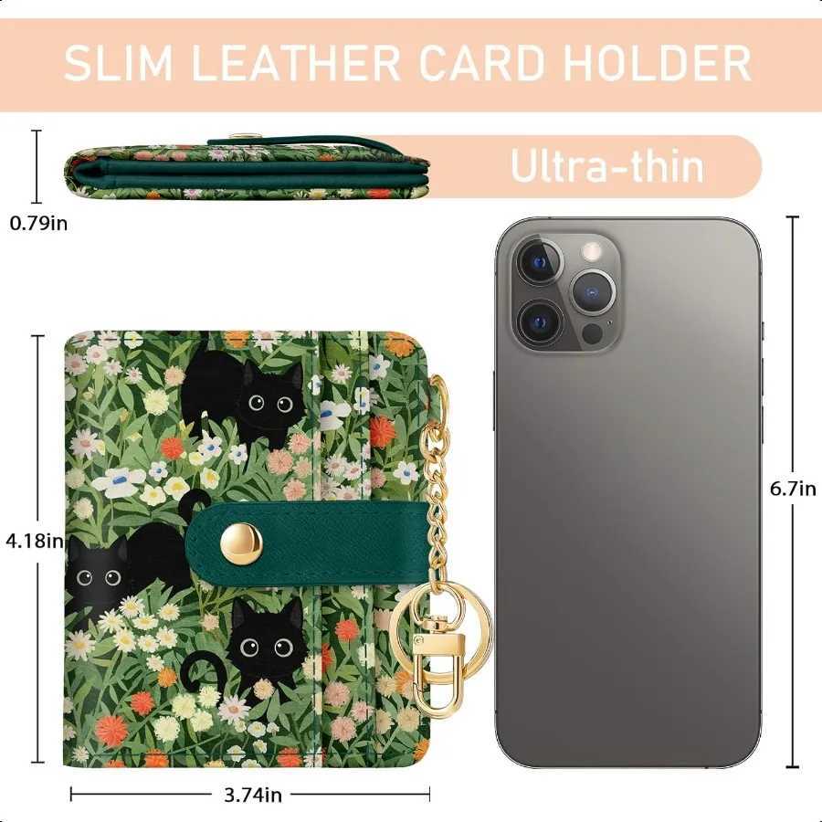 Black Floral Rfid Wen Wallet Small Slim Thin Wallet PU Leather Bifold C Zipper Coin Pocket ID Window for F Y250707