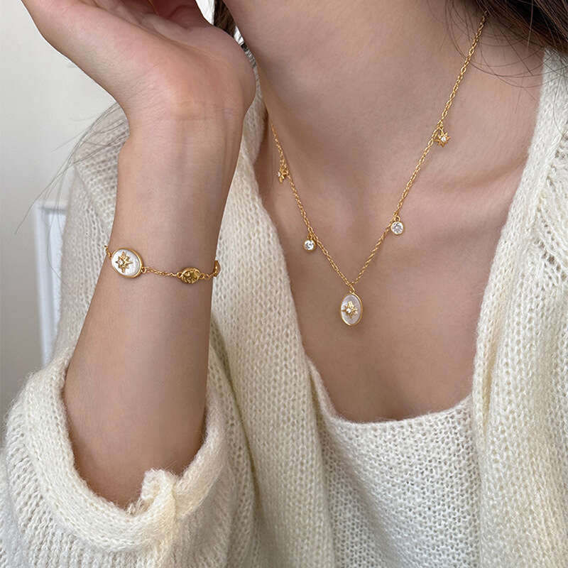 25 Luxury jewelry designer bracelet For Women necklace zircon star oval bracelet necklace set high-end retro collarbone chain fashionable and versatil