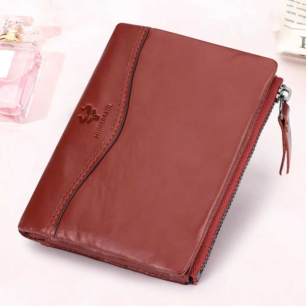 100% Genuine Leather Small Wallet for Wen Bifold Cpact RFID Wallets with Zippet Pocket Short Ladies Mey Clip Y250707