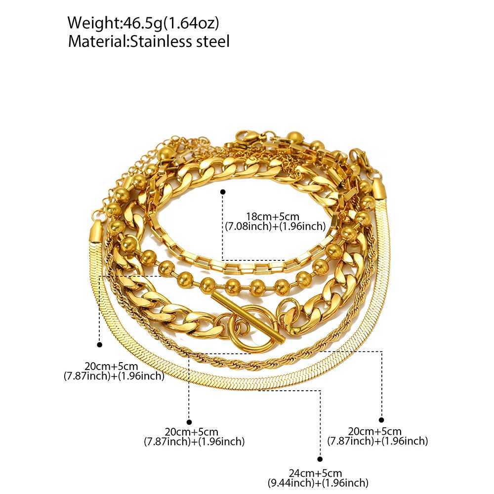 5 Pcs Stainless Steel Bracelets Hip-hop Noble Chain Korean Fashion Harajuku Bracelets for Women Jewelry Non-fading High-quality XJ250707