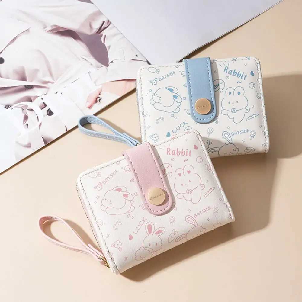Cute PU Leather Short Wallet Zipper High-capacity Coin Purse Carto Rabbit Card Bag Cluh Bag Mey Bag Wen Girl Gift Y250707