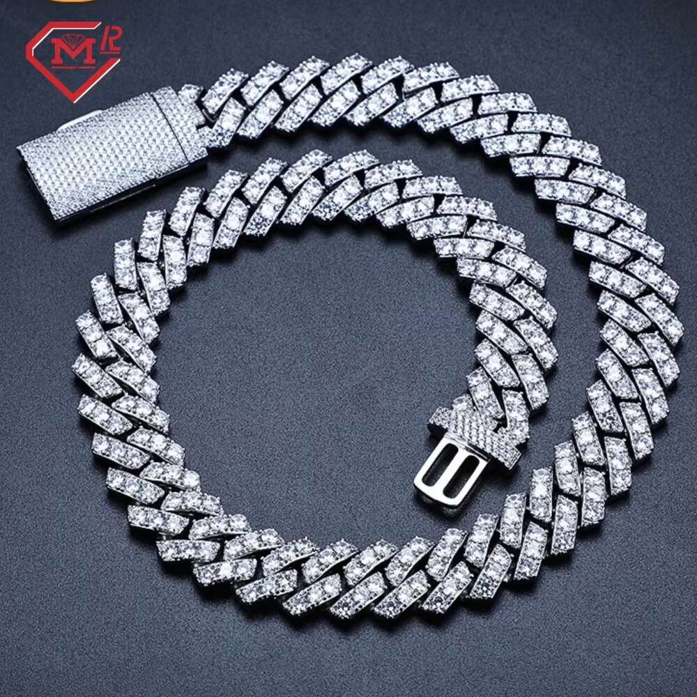 16MM Pass Diamond Tester One Rows Cuban Chain Necklace 925 Luxury Iced Out Moissanite Cuban Link Chain