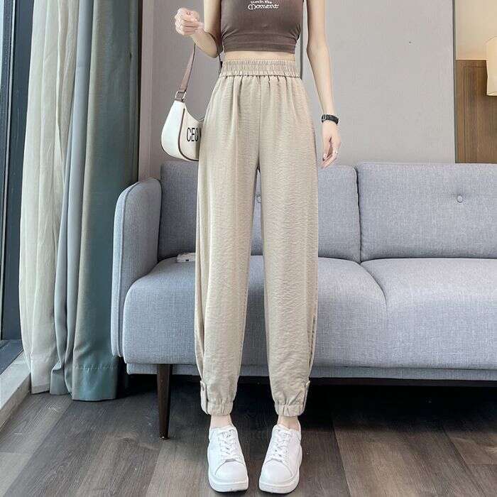 Summer Women's Linen Harem Sweatpants Thin Loose Casual Slim High Waist Slimming Commuter Joggers B5
