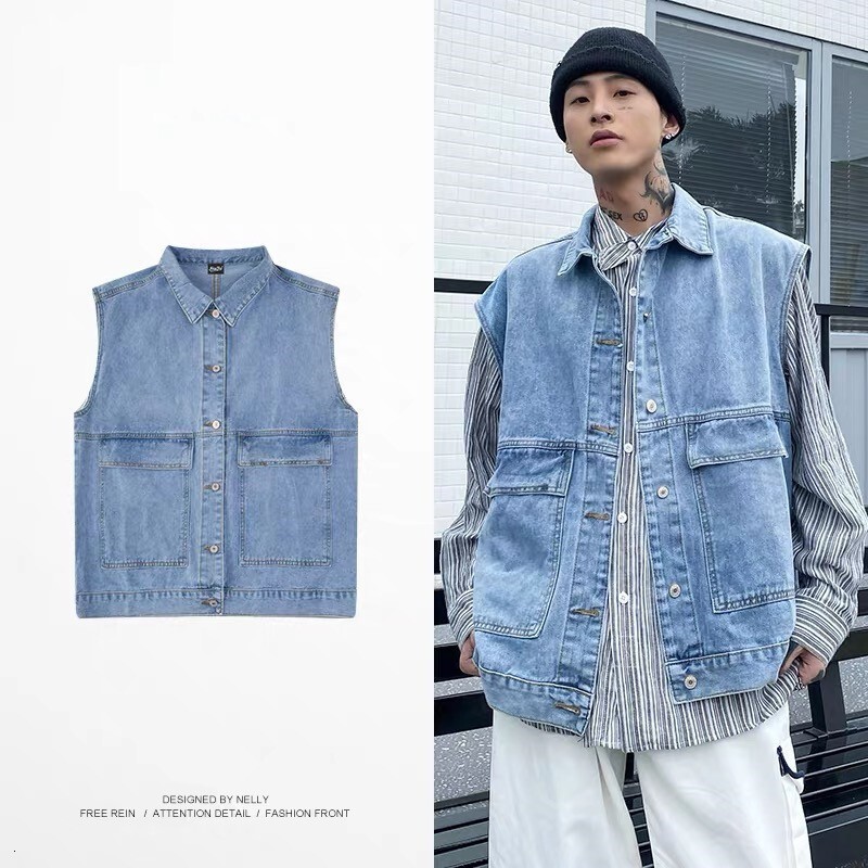 American Retro Japanese Washed Denim Designer Short Sleeves Shirt For Men High-end Summer Loose Casual Distressed Short Sleeve Versatile Jacket