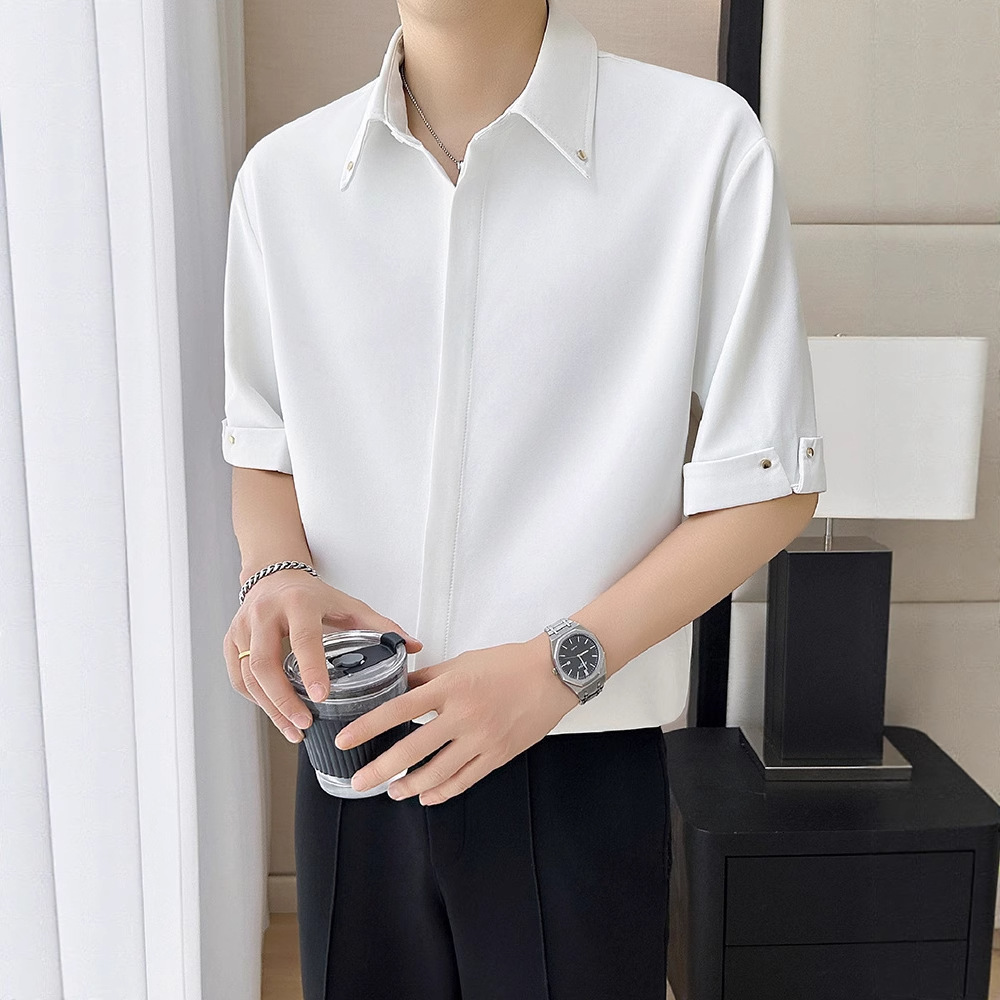2025 Super Popular Men's Short Sleeve Designer Short Sleeves Shirt Draped Summer Ice Silk Clothing High-end Cool Seven-quarter Sleeve Hidden Butt