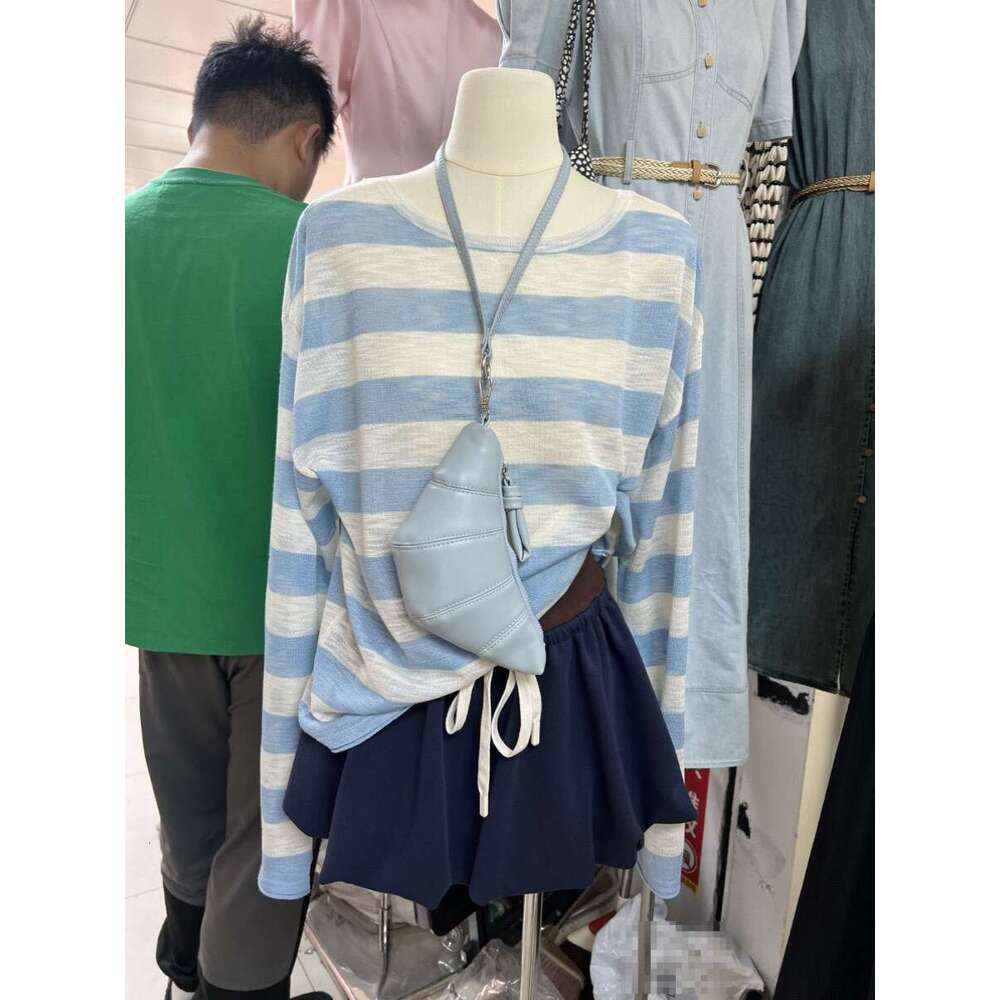 Korean Spring New Round Neck Striped Loose Plus Size Thin Wool Knit Sweater Women Long Sleeve Knitwear B5