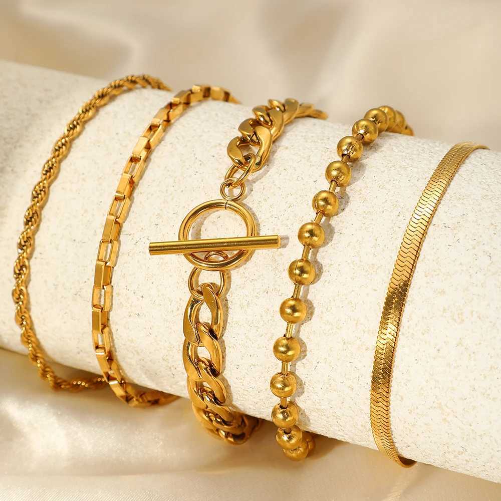 5 Pcs Stainless Steel Bracelets Hip-hop Noble Chain Korean Fashion Harajuku Bracelets for Women Jewelry Non-fading High-quality XJ250707