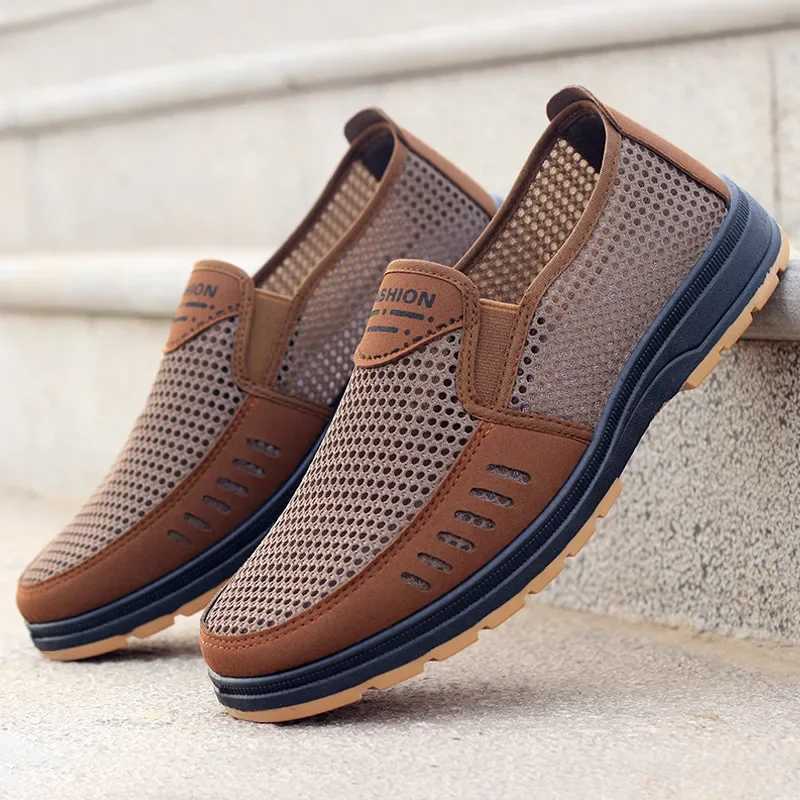 Mens Shoes Summer Breathable Mesh Slip-On Dad/Elderly Shoes Non-Slip Orthopedic Cfort Lightweight Canvas Shoes Y250707