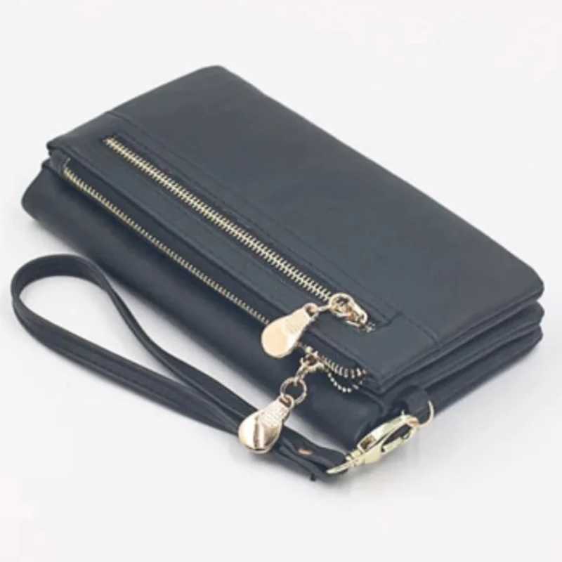 Large Capacity Wens DL Polish Leather Wallet Double Zipper Cluh Wristlet Purse Phe Coin Card Holder Multi-pocket Wallet Y250707