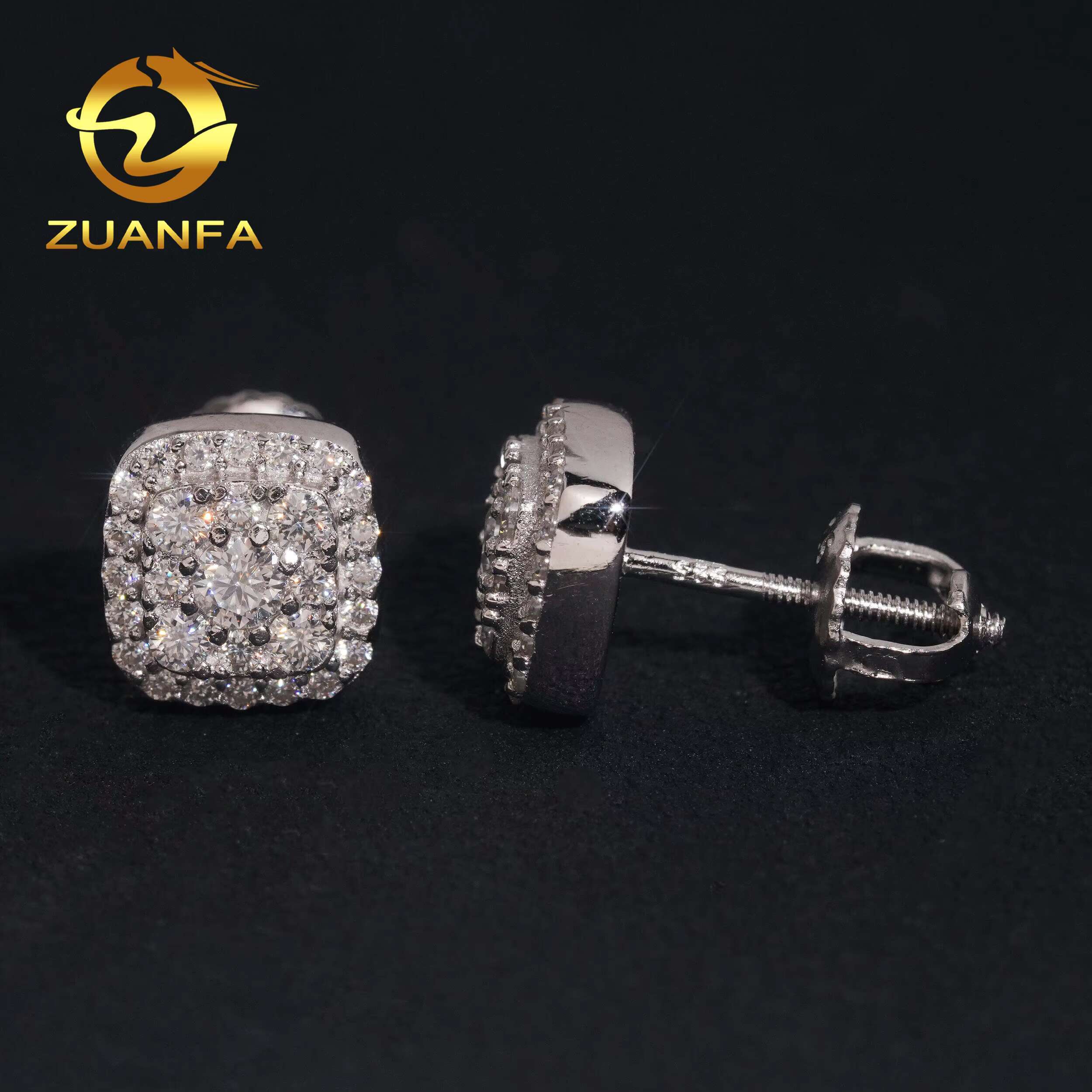 Wholesale Price Fashion Style 8mm Unisex Ear Stud 925 Silver Hip Hop Iced Out Jewelry VVS Moissanite Diamond Stud Earring