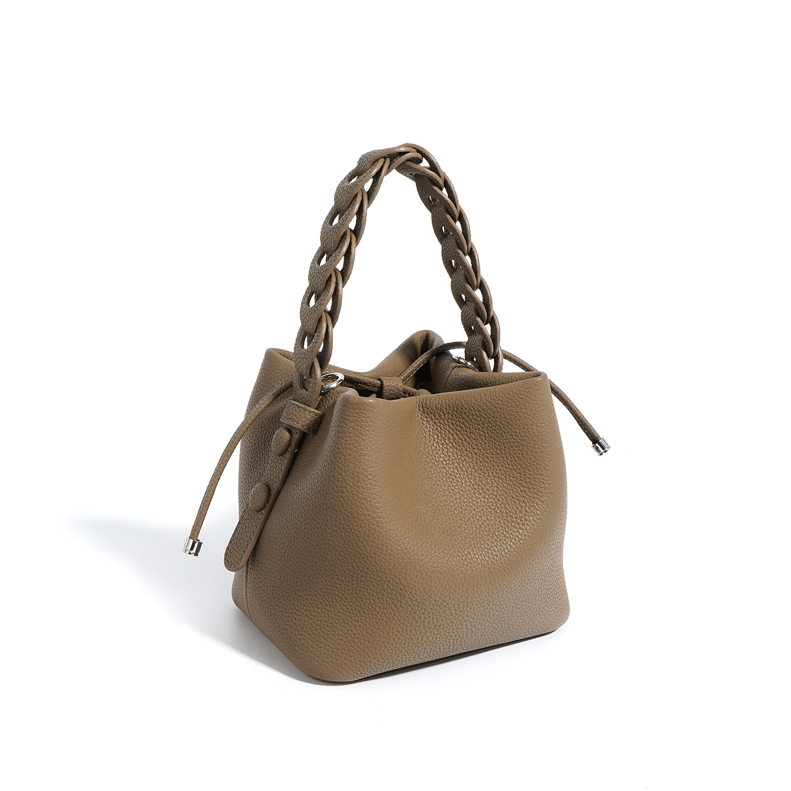 New Top Layer Cowhide Bucket Bag Spring Model Textured Genuine Leather Versatile Shoulder Crossbody Elegant Handbag