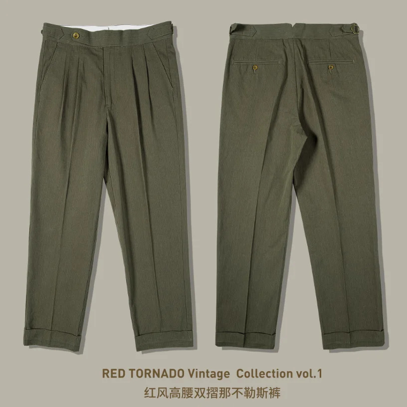 RED TORNADO Vintage Naples Trousers Mens Retro High Waisted Double Pleated Flanged Outdoor Camping Hiking Trekking Casual Pants 250707