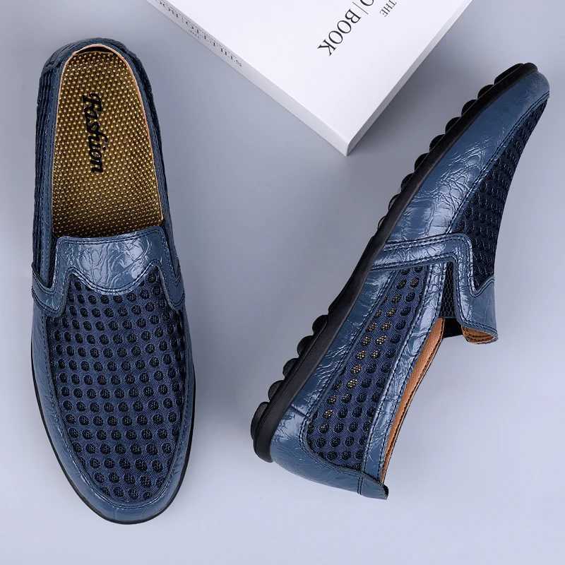 2025 New Casual Shoes Men Summer Comfortable Mesh Genuine Leather Footwear Fion Soft M Outdoor Loafers Y250707