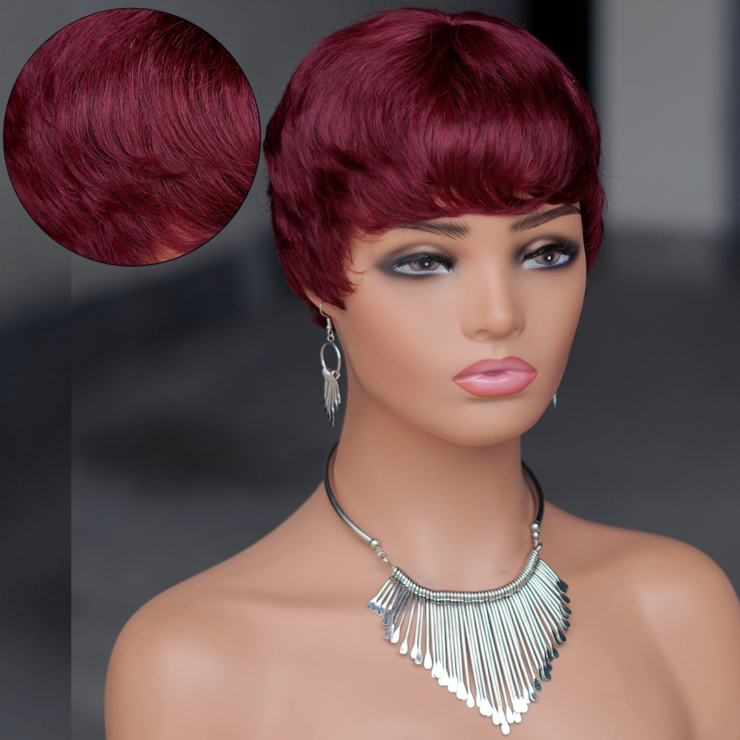 Human Hair Capless Wigs 1B# 1B# 30# 27# Color 100% Human Hair Machine-made Wig Pixie Hair