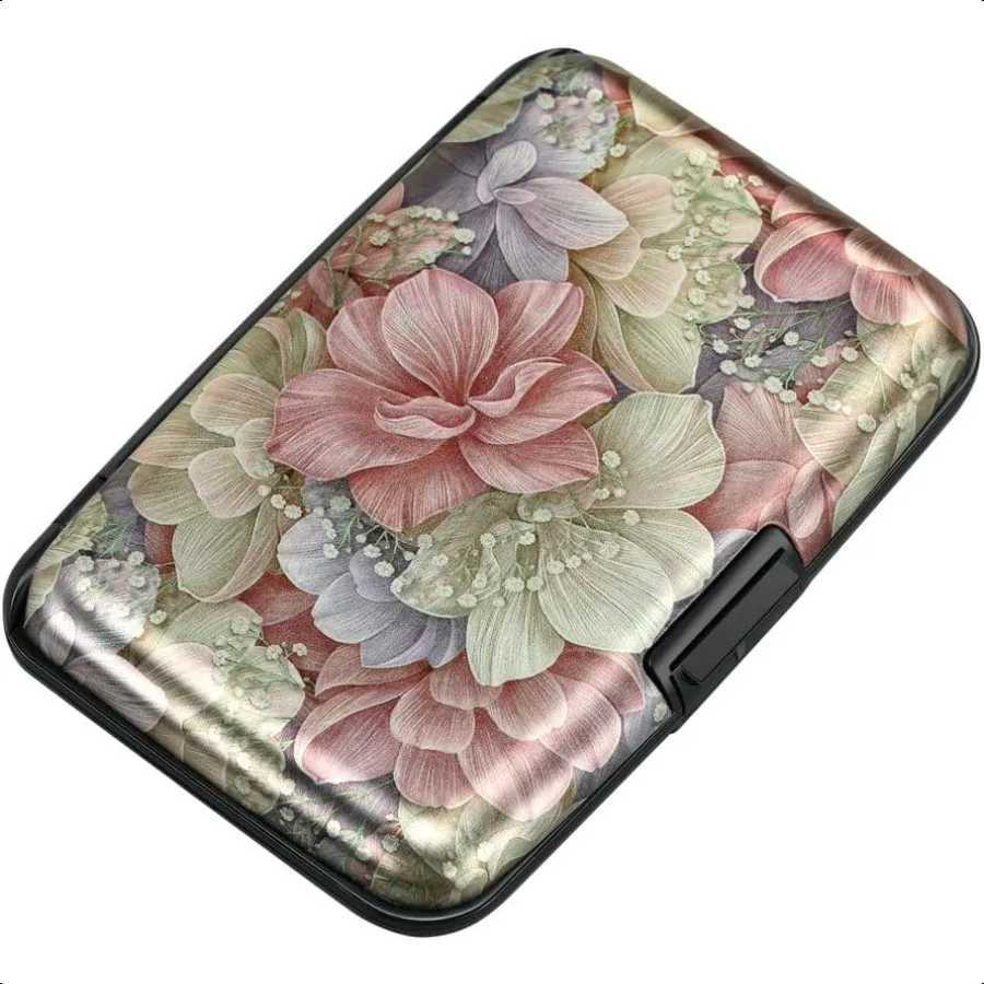 ELFISH Mini RFID Aluminum Wallet s Holder Business Card Case Metal ID Case for Men Wen Happy Flower Y250707
