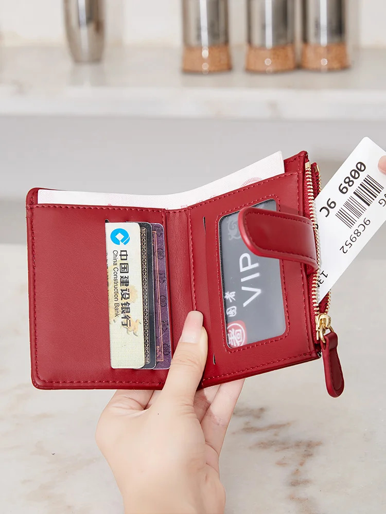Classic Womens Card Clip Short Wallet Small Multi functionalPULeather Handbag Solid Color Double Fold Womens ZeroWallet 250704