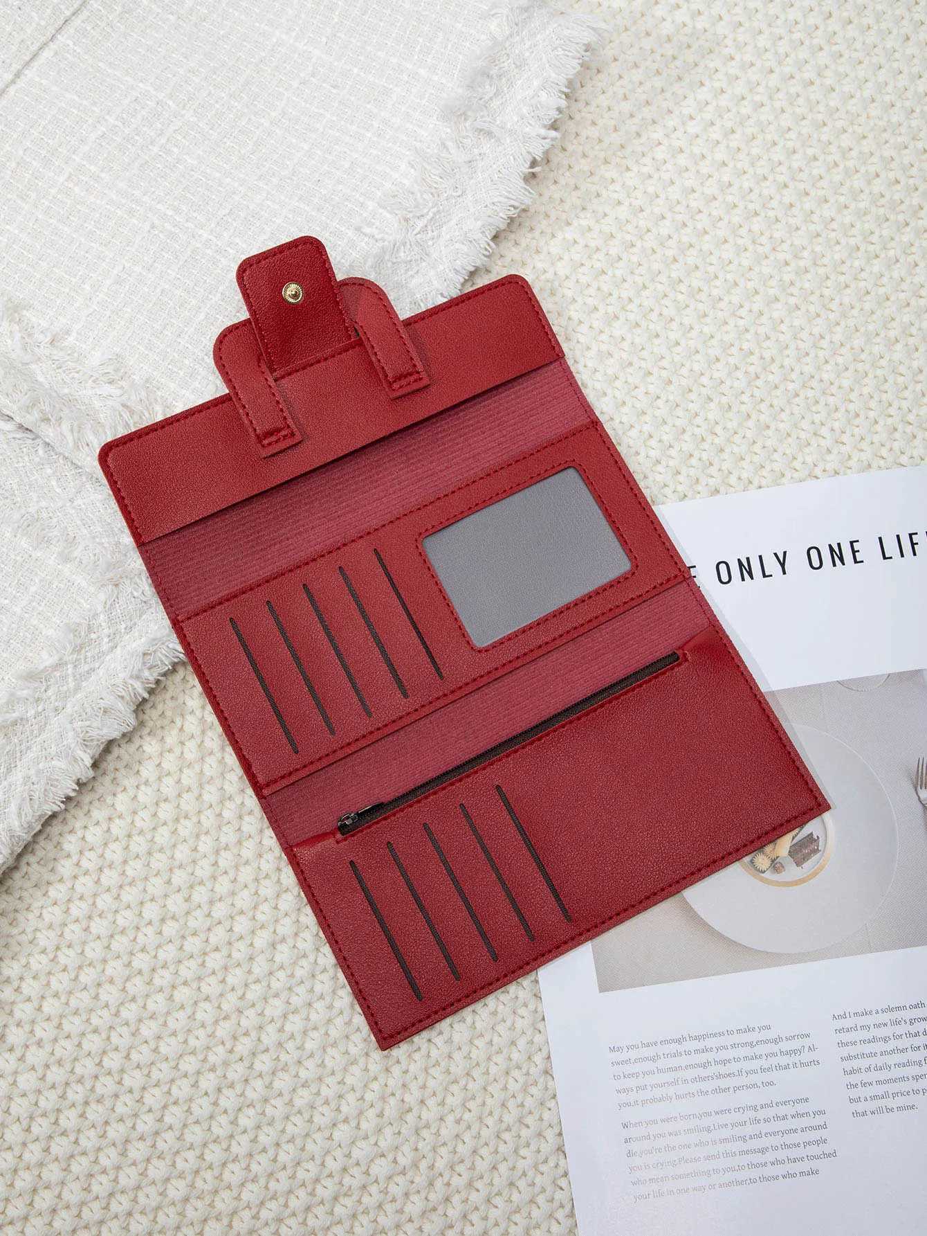Fi wens wallet lg multifunctional card holder coin purse PU leather solid color portable cluh buckle thin wallet Y250707